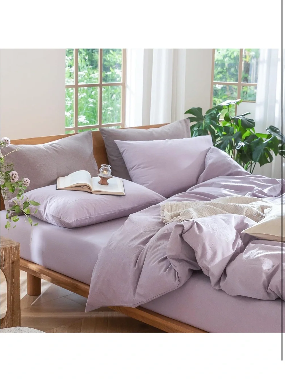 NEW MooMee 100% Washed Cotton, Linen-Like, Duvet Cover Set. Lavender